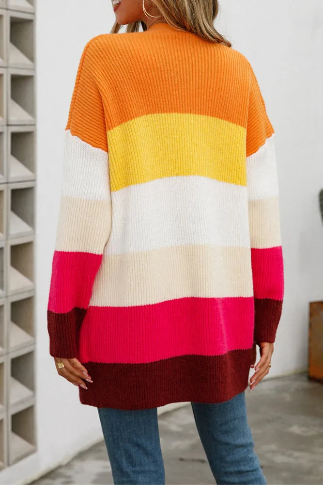 Fall Outfits Colorblock Open Front Knitting Cardigan