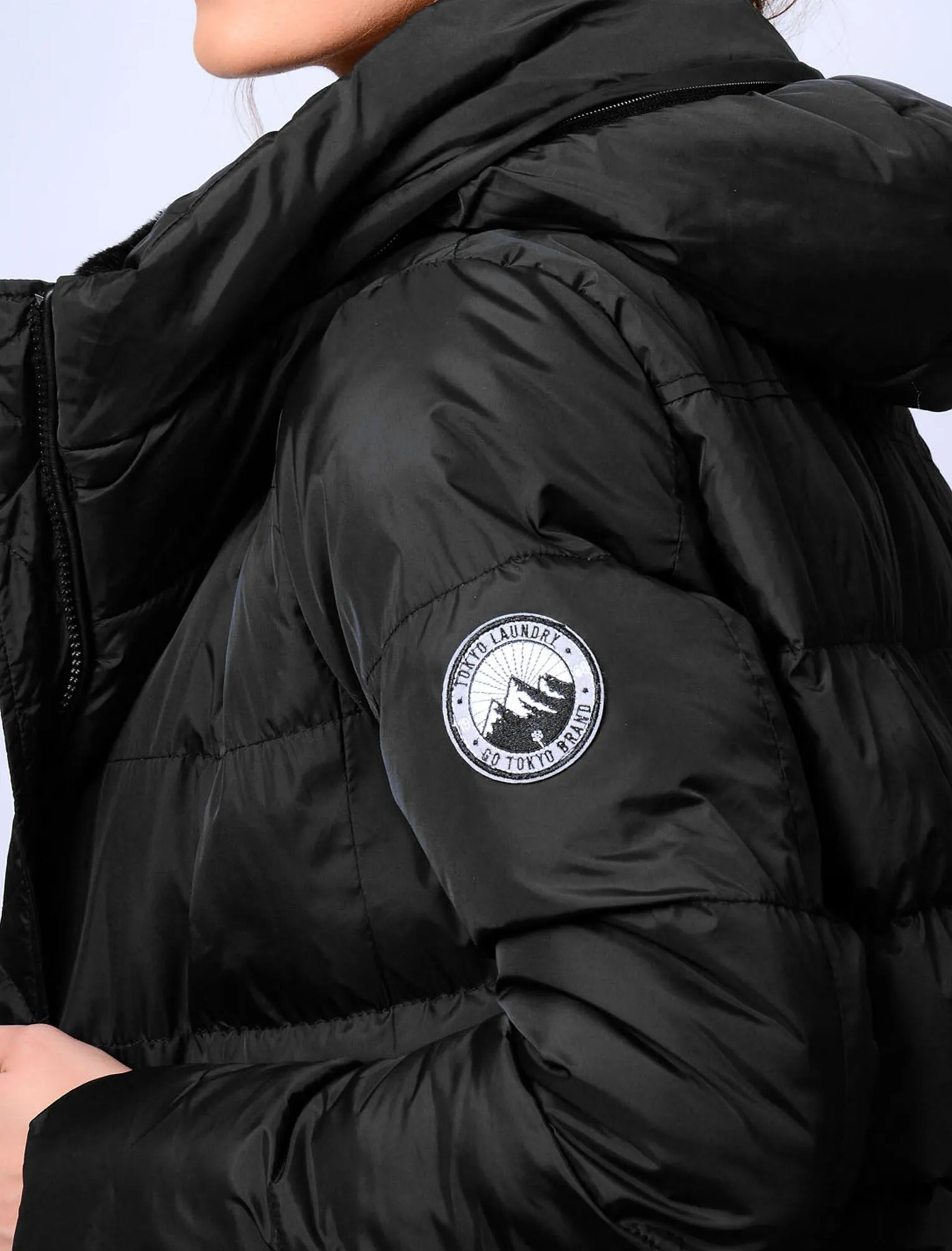 Jamarico Longline Quilted Coat with Expandable Hood in Black - Tokyo Laundry